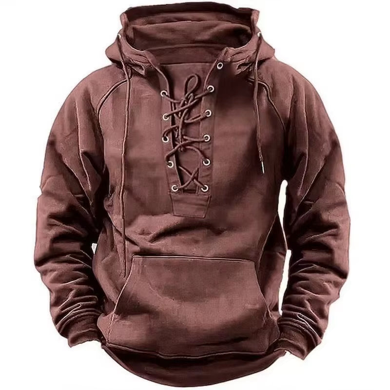 Fashion Drawstring Sweatshirt Men Clothing Vintage Loose Pullovers Shirts Male Autumn Winter Long Sleeve Hoodie Tops Streetwear