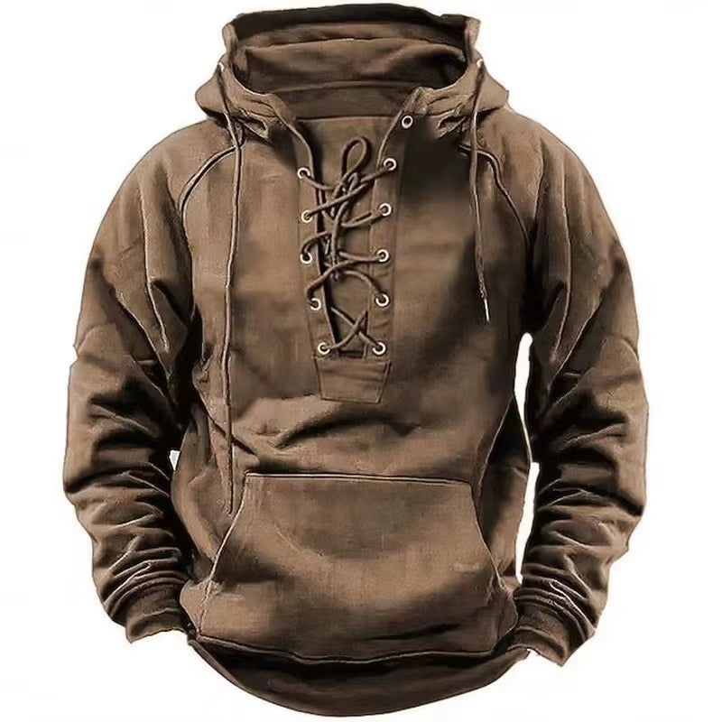 Fashion Drawstring Sweatshirt Men Clothing Vintage Loose Pullovers Shirts Male Autumn Winter Long Sleeve Hoodie Tops Streetwear